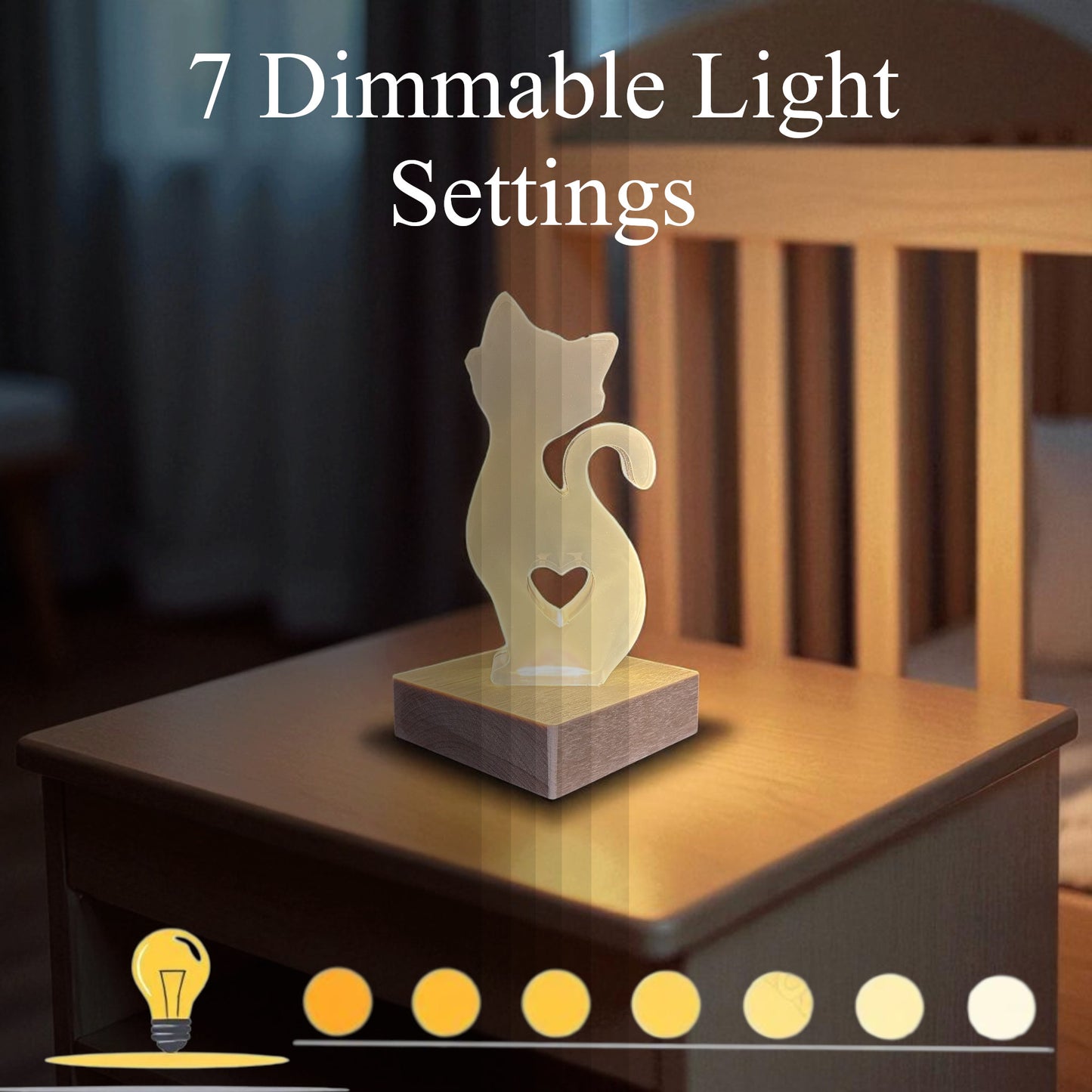 Cat and Bear Collectable Night Light – Handmade Wooden LED Lamp with Bear Figure | Nursery Decor & Baby Gift - Small Desk Lamp- Collectable Removable Animal