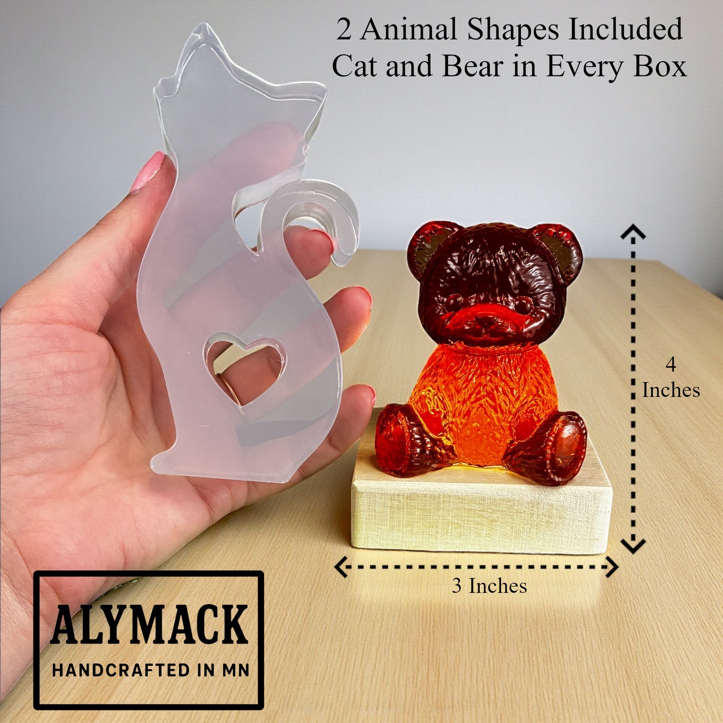 Cat and Bear Collectable Night Light – Handmade Wooden LED Lamp with Bear Figure | Nursery Decor & Baby Gift - Small Desk Lamp- Collectable Removable Animal