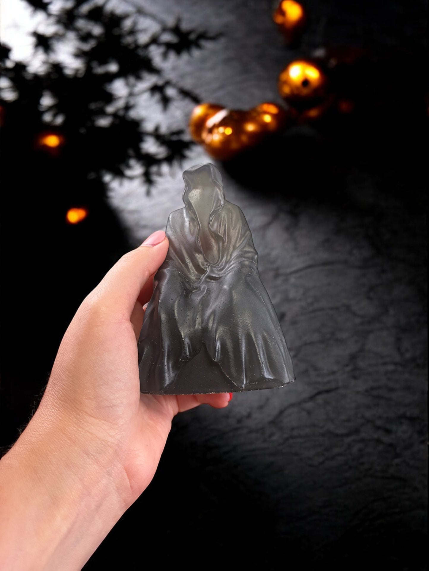 Halloween Themed Light– Handmade Wooden LED Lamp- Exchangeable Grimm Reaper, Ghost, Pumpkin Figure- Halloween Holiday Decor- Small Desk Lamp