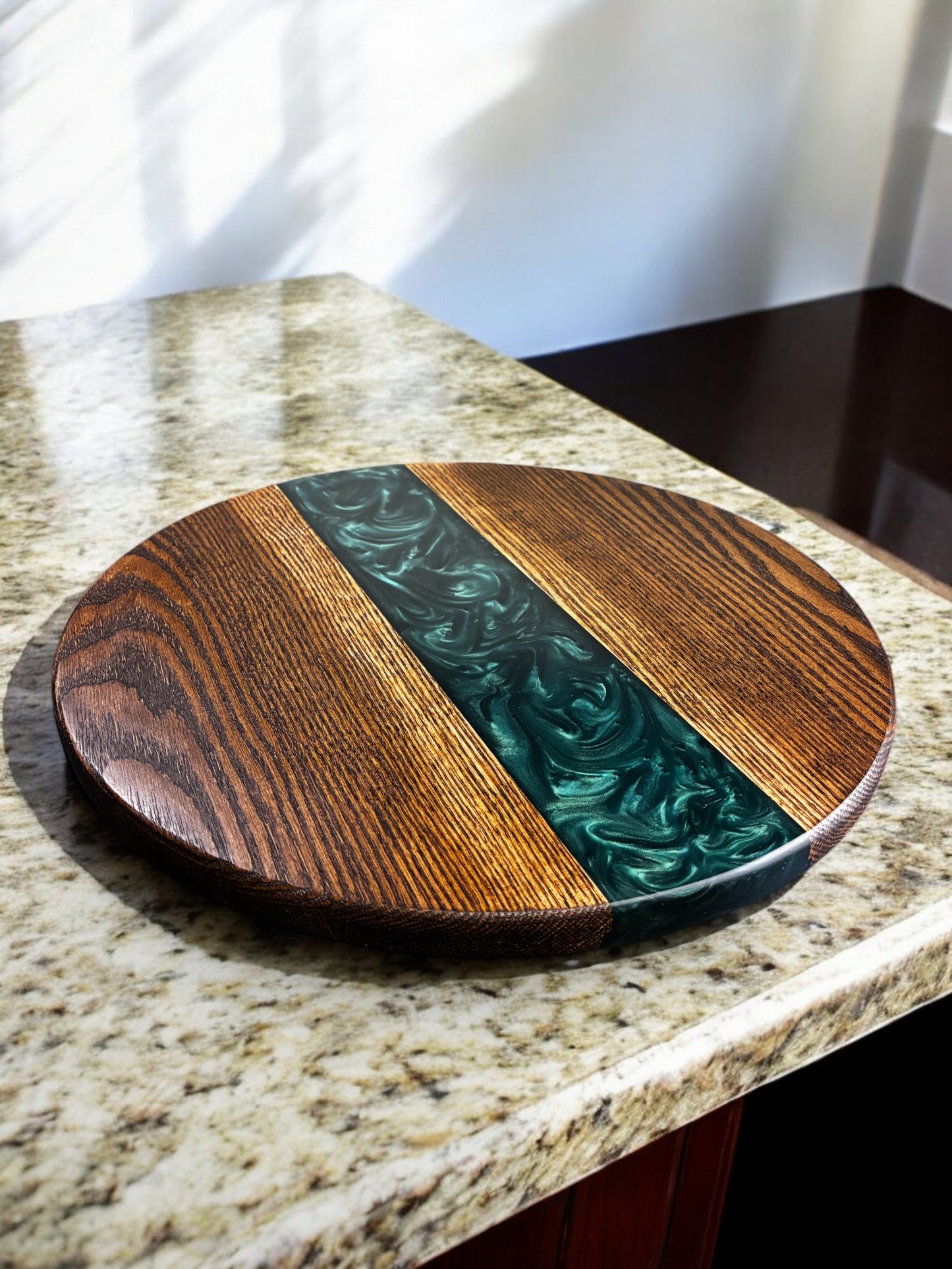 Handmade Oak with Walnut Stain Wood & Resin Lazy Susan Turntable – American Made | 13", 14", 20" (Copy) (Copy)