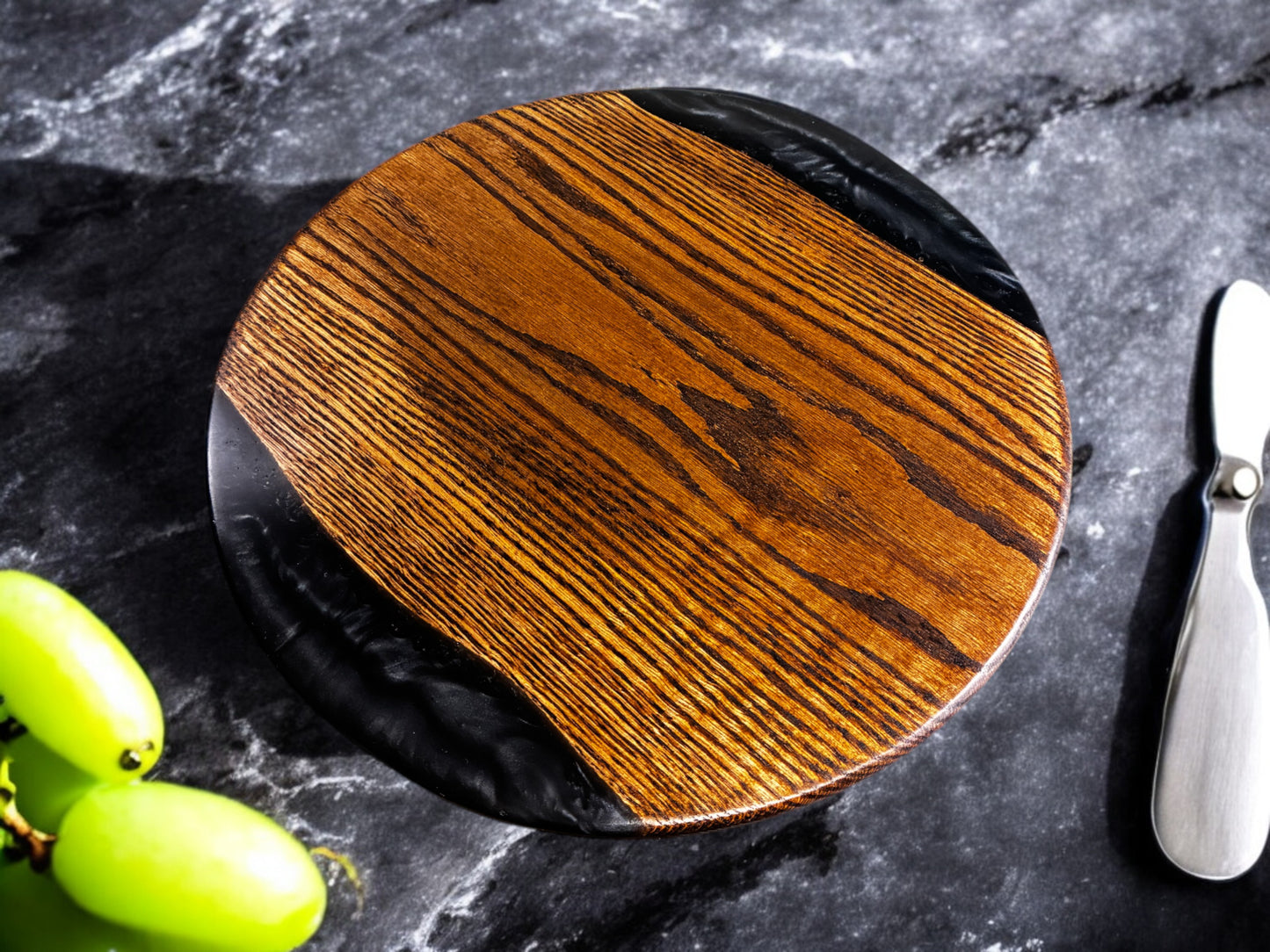 Handmade Oak with Walnut Stain Wood & Edged Resin Lazy Susan Turntable – American Made | 13", 14", 20" (Copy) (Copy) (Copy)