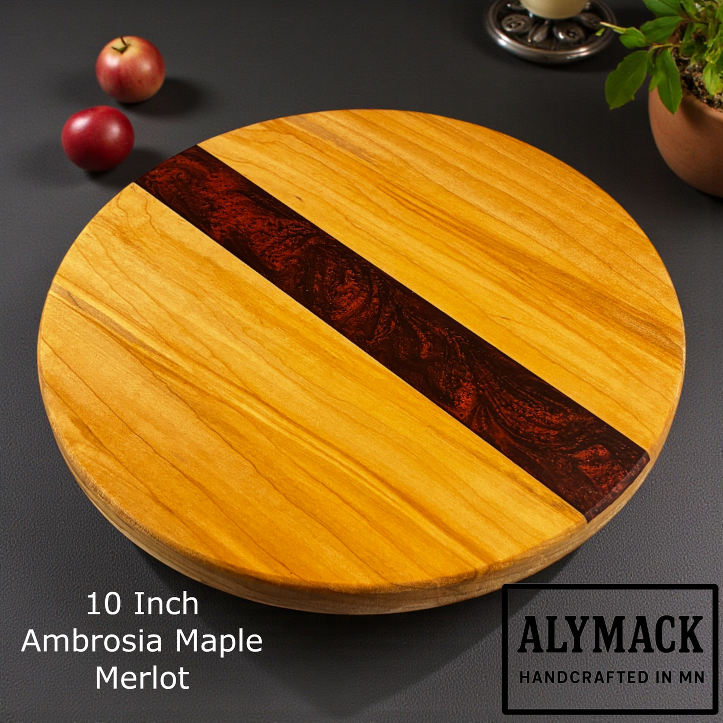 Handmade Lazy Susan Turntable – American Made Black Walnut, Ambrosia Maple, or Cherry HardWood and Resin Lazy Susan - 10", 14", 20" Diameter