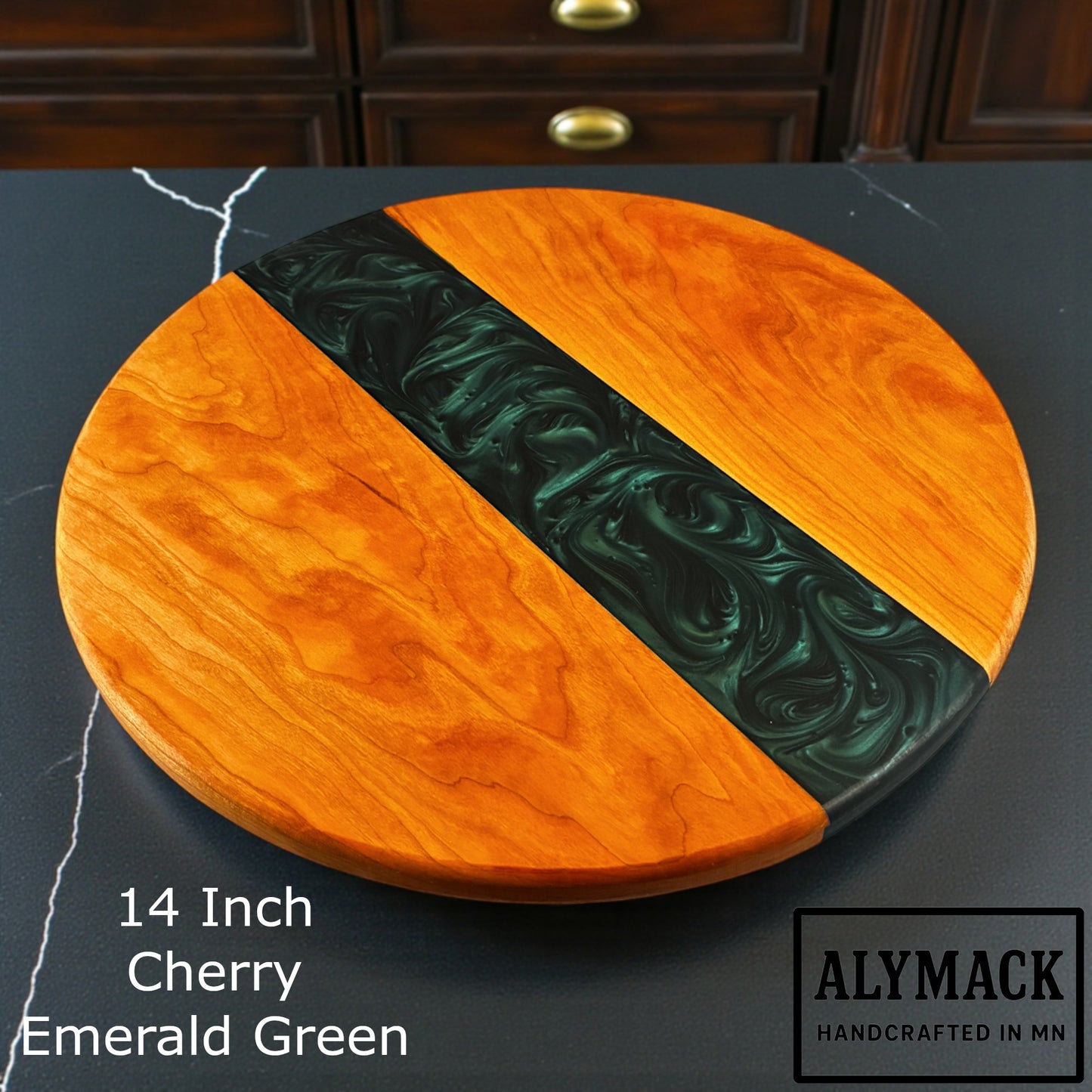 Handmade Lazy Susan Turntable – American Made Black Walnut, Ambrosia Maple, or Cherry HardWood and Resin Lazy Susan - 10", 14", 20" Diameter