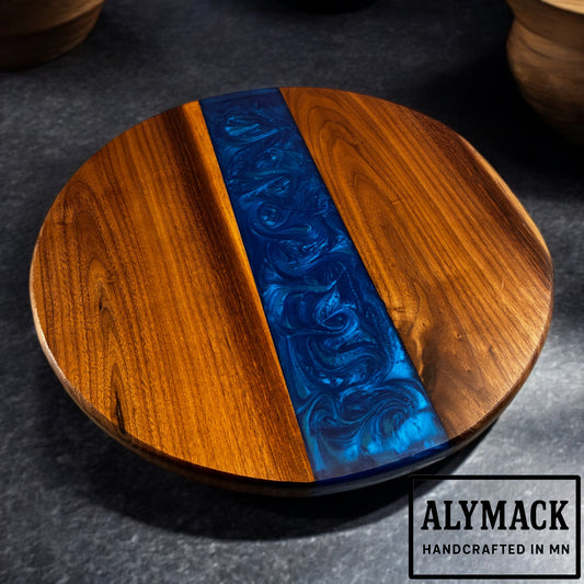 Handmade Lazy Susan Turntable – American Made Black Walnut, Ambrosia Maple, or Cherry HardWood and Resin Lazy Susan - 10", 14", 20" Diameter