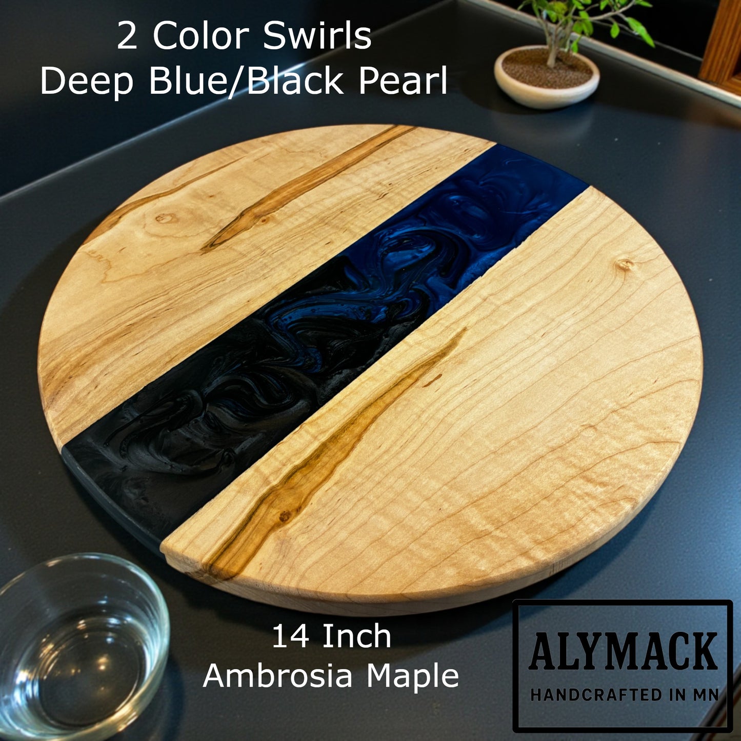 Handmade Lazy Susan Turntable – American Made Black Walnut, Ambrosia Maple, or Cherry HardWood and Resin Lazy Susan - 10", 14", 20" Diameter