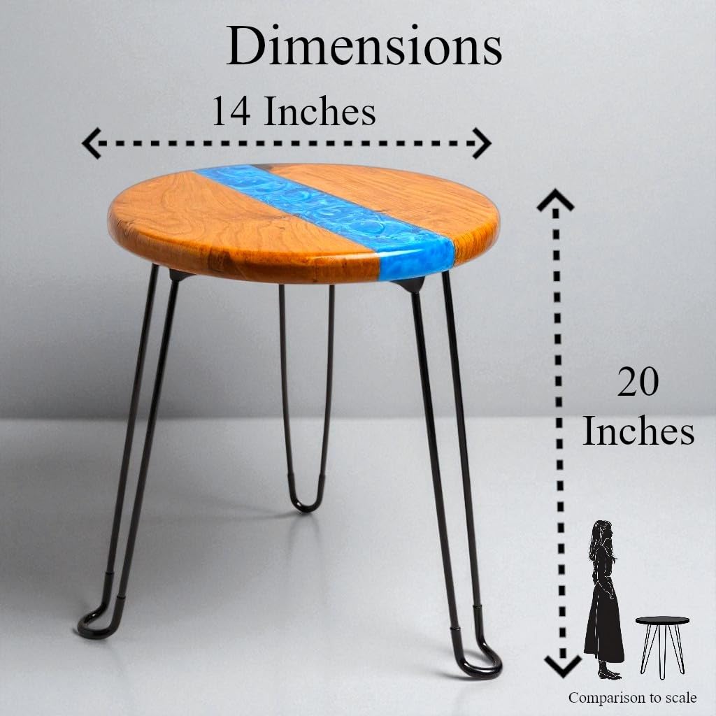 Alder Blue River End Table – Handcrafted ALYMACK Epoxy Resin Side Table with Blue River Design – 14" Top, 20" Height
