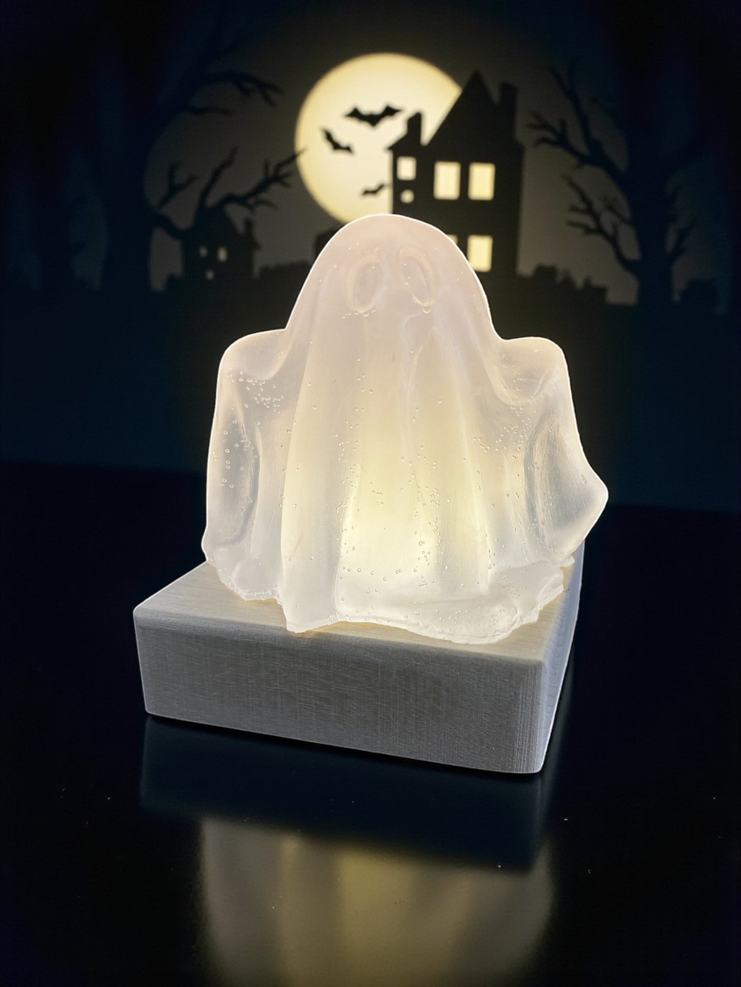 Halloween Themed Light– Handmade Wooden LED Lamp- Exchangeable Grimm Reaper, Ghost, Pumpkin Figure- Halloween Holiday Decor- Small Desk Lamp