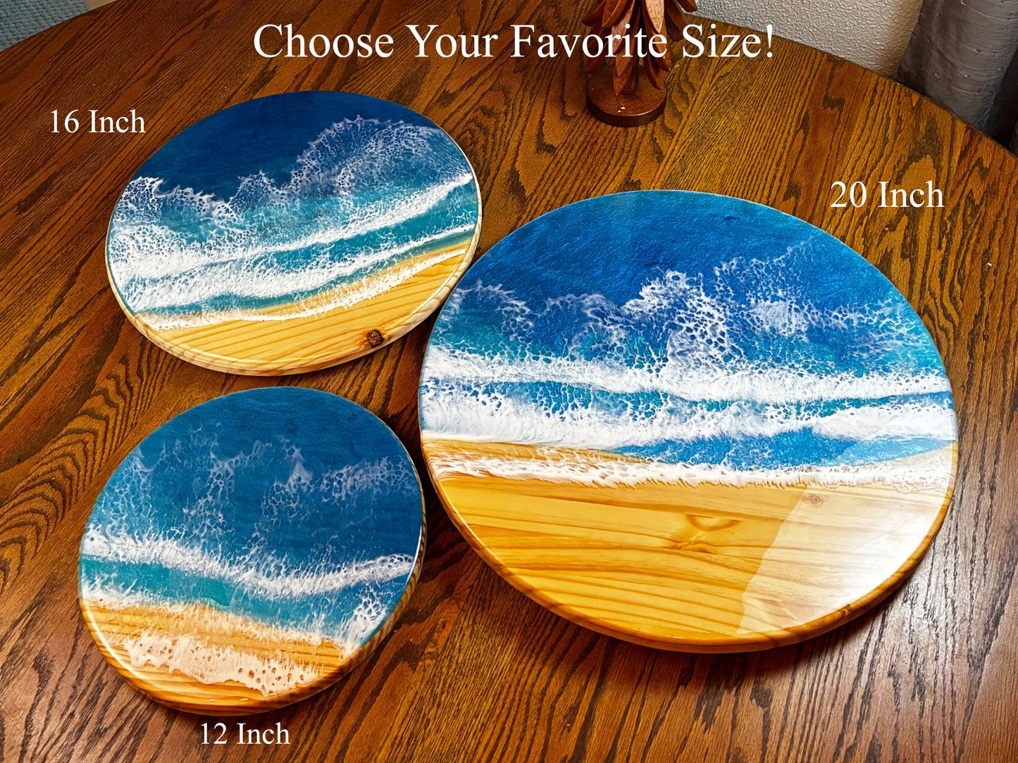 Handmade Ocean Resin Lazy Susan Turntable – American Made | 12", 16", 20"