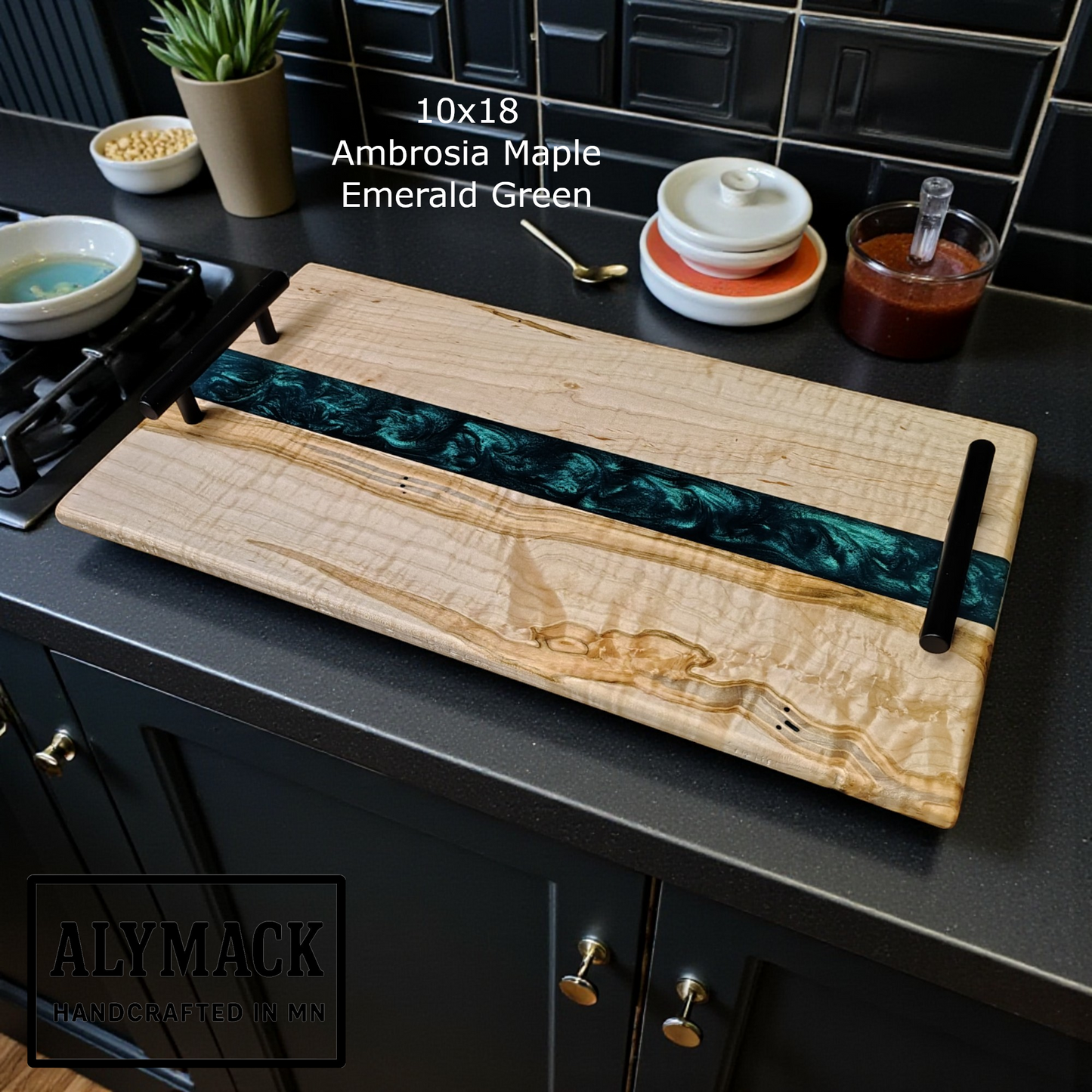 Resin River Charcuterie Board | Handmade Ambrosia Maple, Cherry, or Black Walnut Wood Serving Tray | Personalized Epoxy Cheese Platter | Custom Kitchen Gift