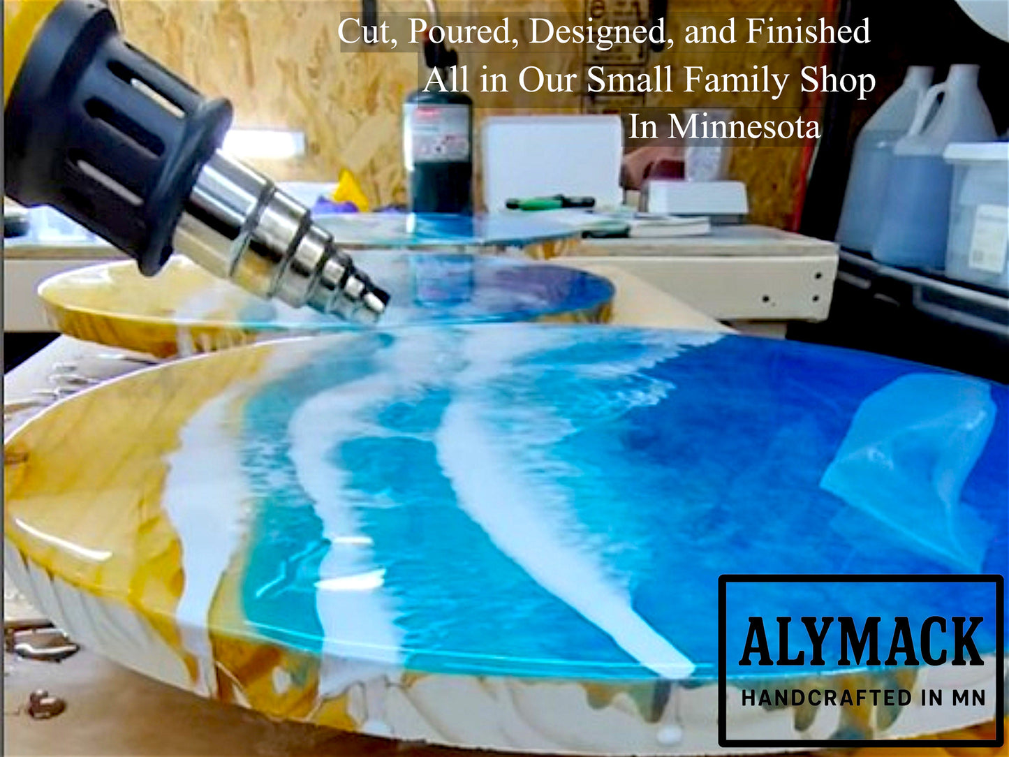 Handmade Ocean Resin Lazy Susan Turntable – American Made | 12", 16", 20"