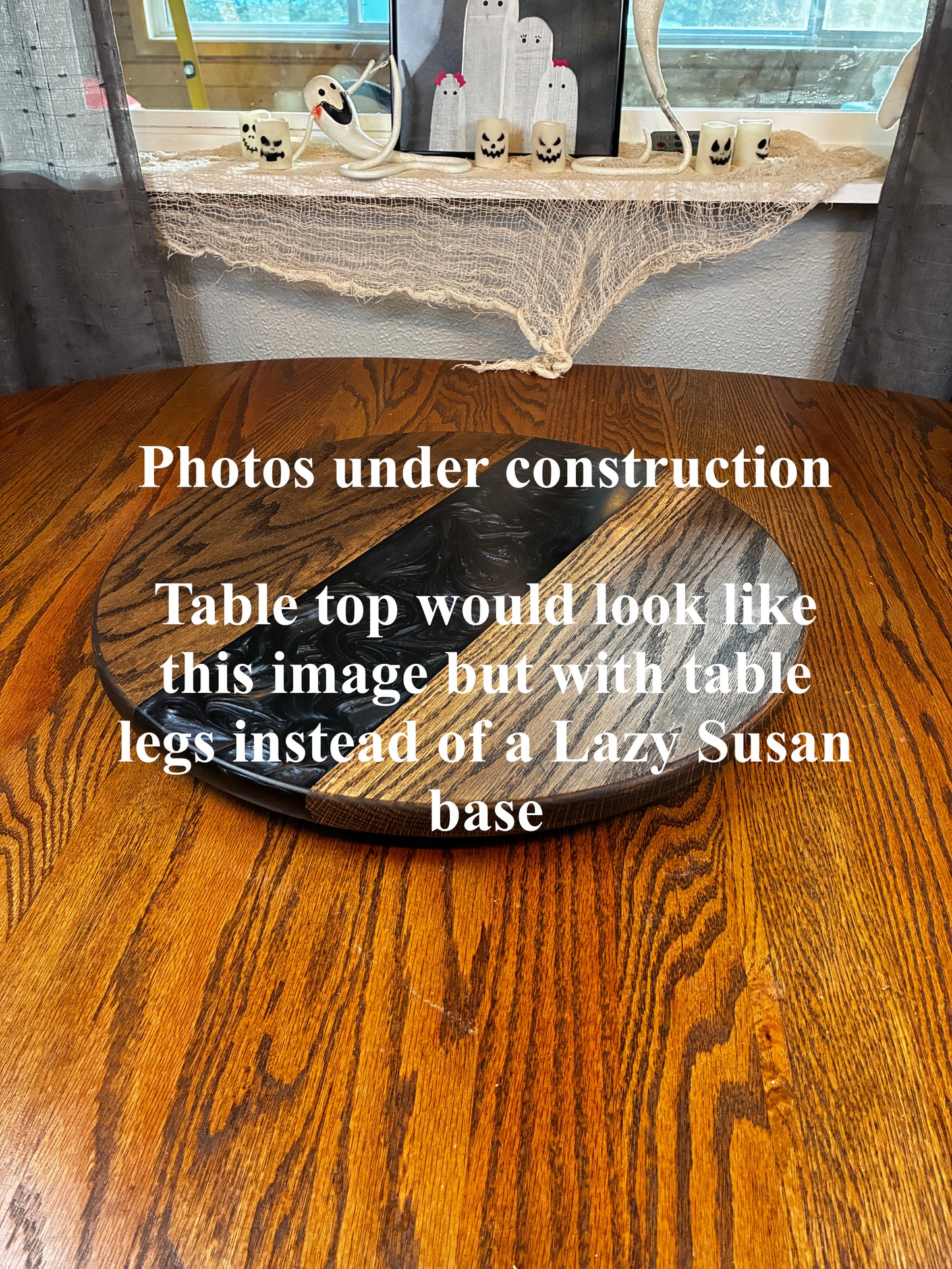 Oak with Walnut Stain Black River End Table – Handcrafted ALYMACK Epoxy Resin Side Table with Blue River Design – 14" Top, 20" Height (Copy) (Copy)