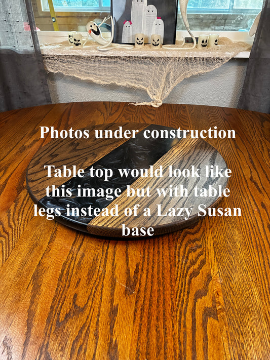 Oak with Walnut Stain Black River End Table – Handcrafted ALYMACK Epoxy Resin Side Table with Blue River Design – 14" Top, 20" Height (Copy) (Copy)