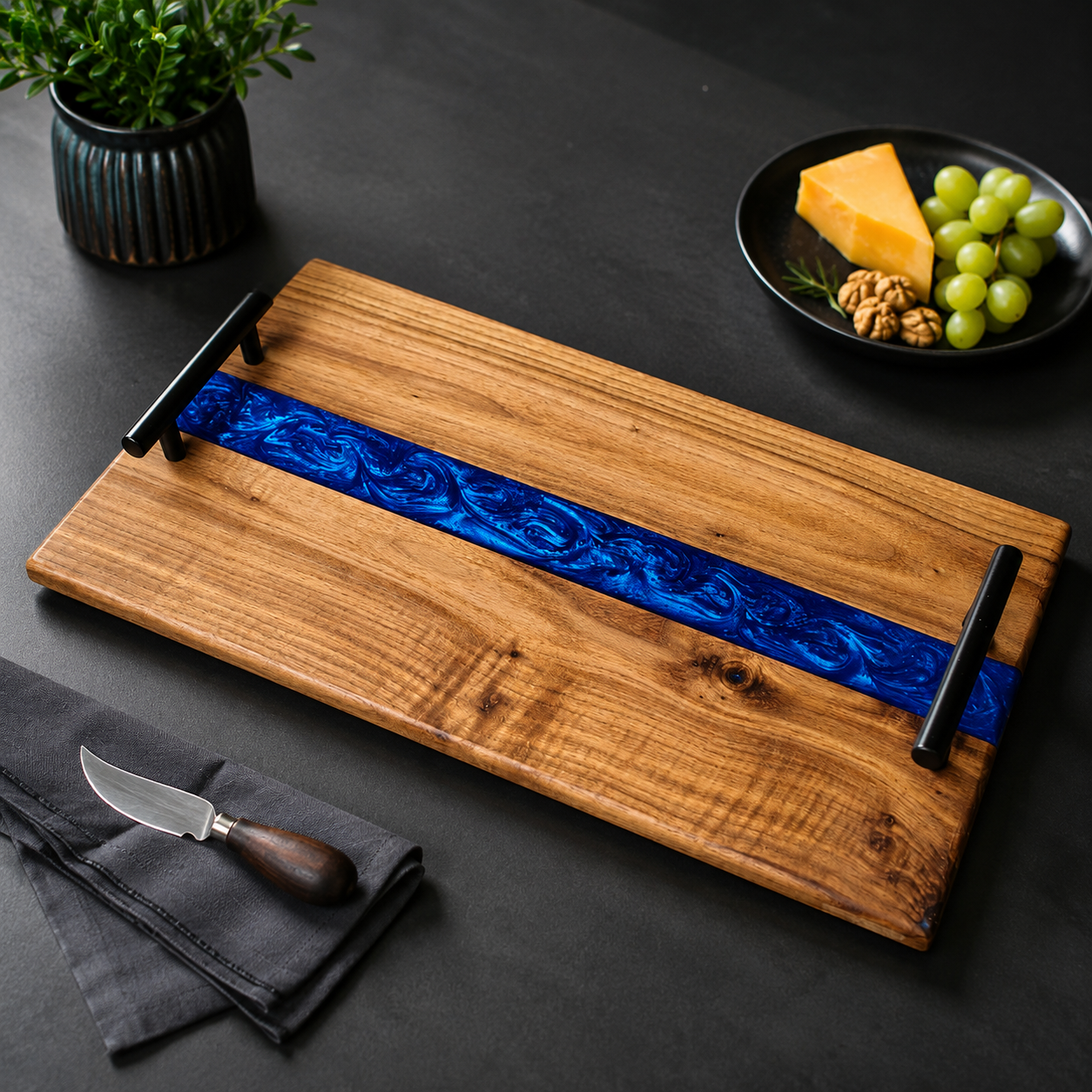 Straight Resin River Charcuterie Board | Handmade Ambrosia Maple, Cherry, or Walnut Wood Serving Tray | Personalized Epoxy Cheese Platter