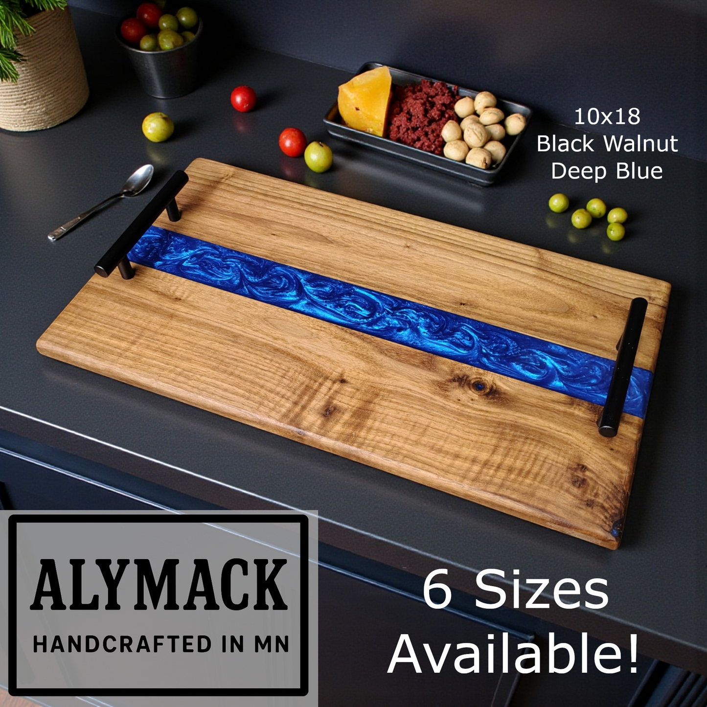 Resin River Charcuterie Board | Handmade Ambrosia Maple, Cherry, or Black Walnut Wood Serving Tray | Personalized Epoxy Cheese Platter | Custom Kitchen Gift