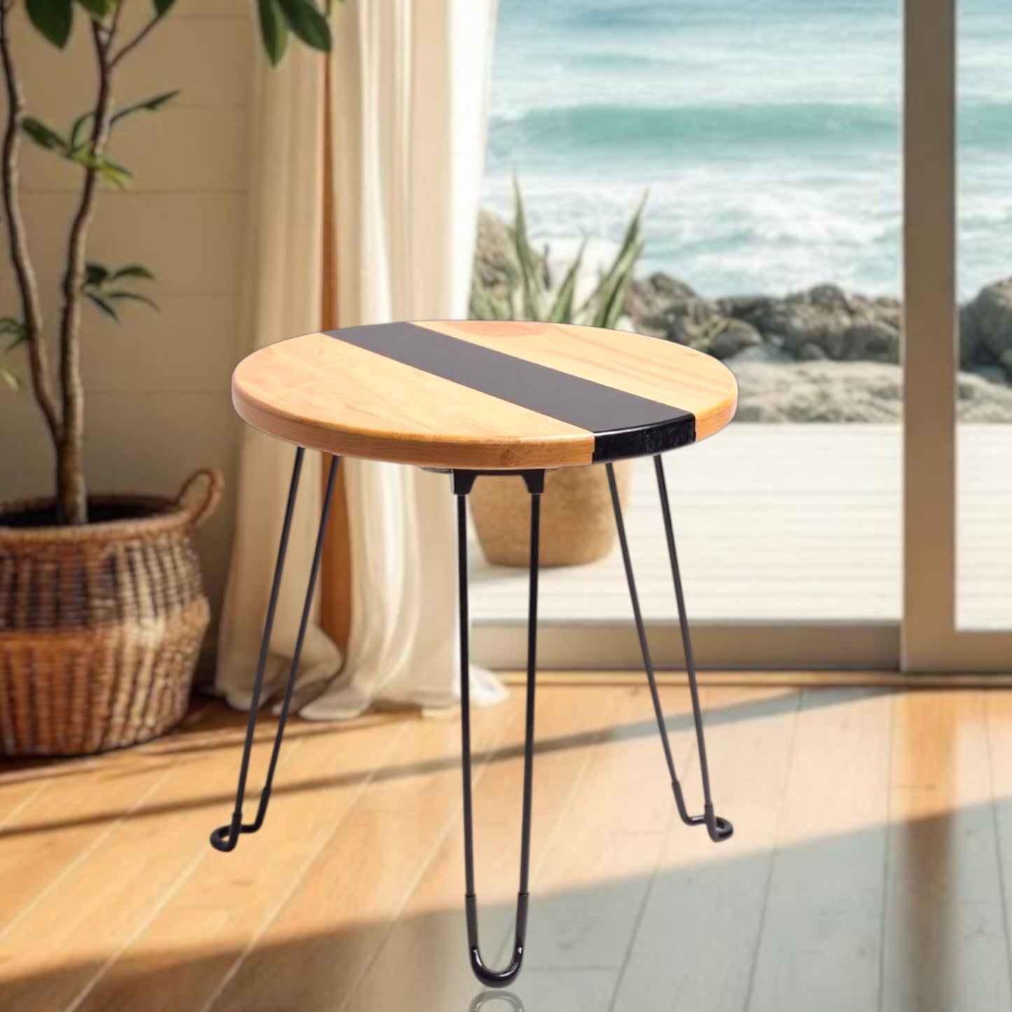 Maple Black River End Table – Handcrafted ALYMACK Epoxy Resin Side Table with Black River Design – 14" Top, 20" Height
