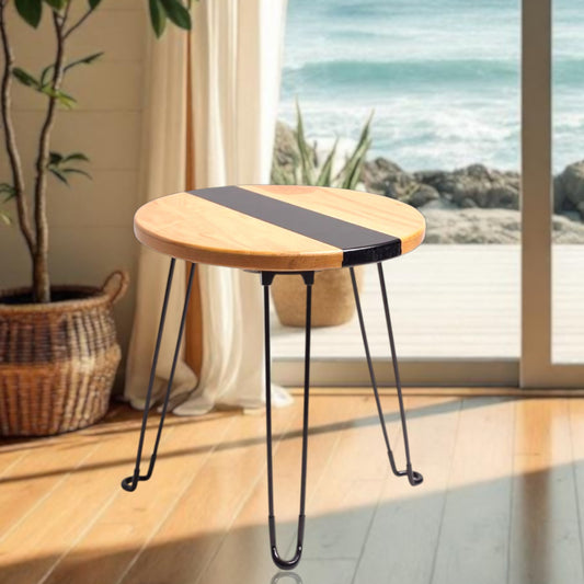 Maple Black River End Table – Handcrafted ALYMACK Epoxy Resin Side Table with Black River Design – 14" Top, 20" Height