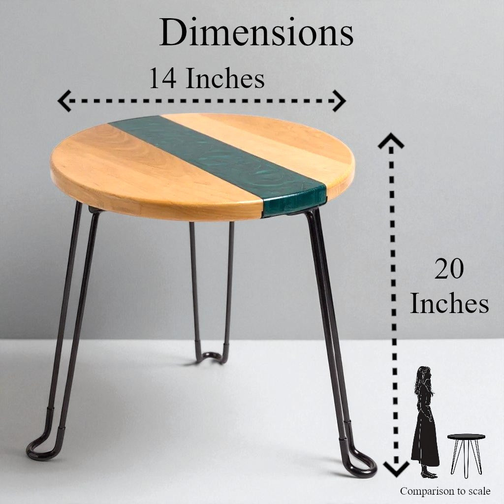 Maple Green River End Table – Handcrafted ALYMACK Epoxy Resin Side Table with Green River Design – 14" Top, 20" Height