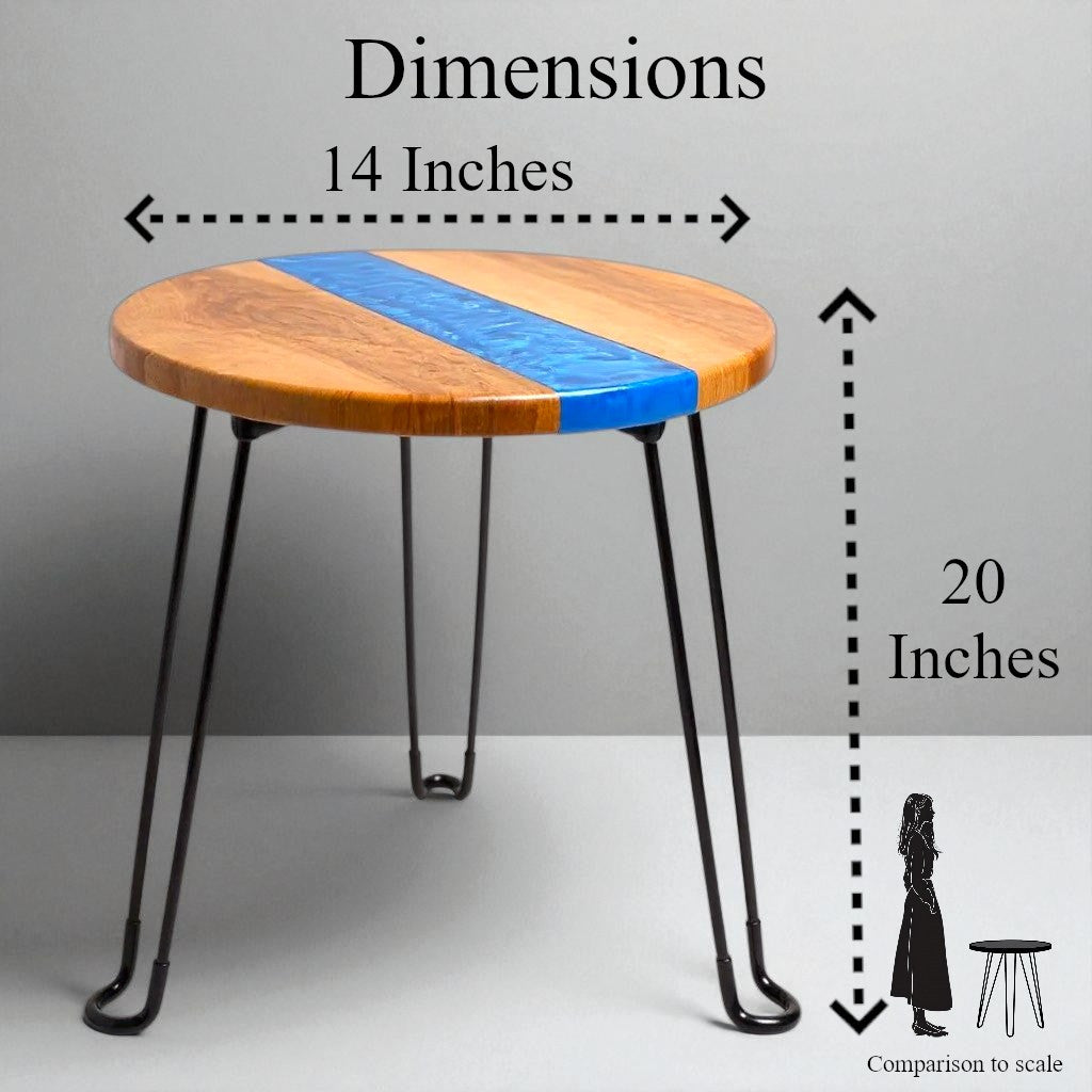 Maple Blue River End Table – Handcrafted ALYMACK Epoxy Resin Side Table with Blue River Design – 14" Top, 20" Height