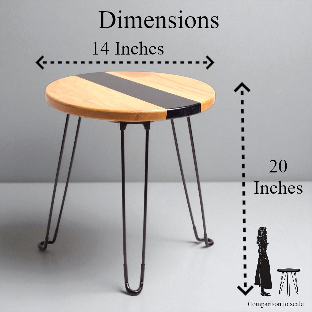 Maple Black River End Table – Handcrafted ALYMACK Epoxy Resin Side Table with Black River Design – 14" Top, 20" Height