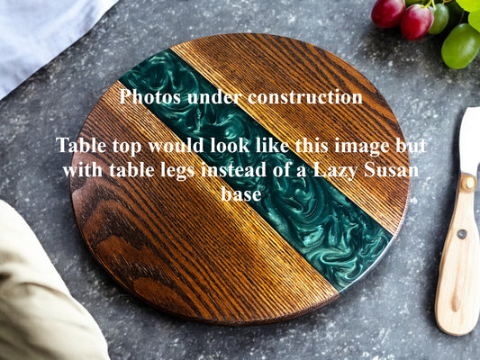 Oak with Walnut Stain Green River End Table – Handcrafted ALYMACK Epoxy Resin Side Table with Blue River Design – 14" Top, 20" Height (Copy) (Copy)