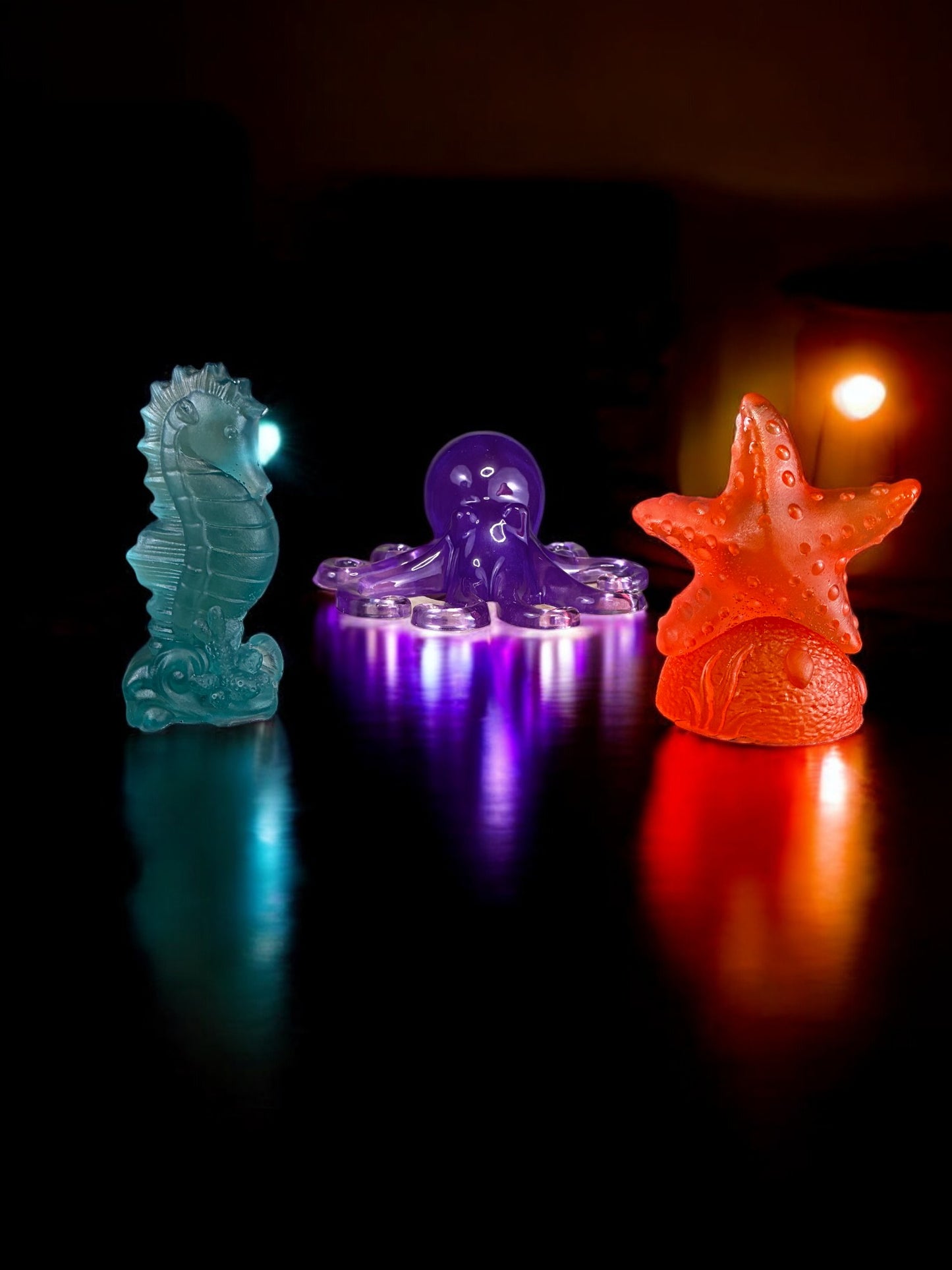 Sea Life Light– Handmade Wooden LED Lamp- Sea Horse, Octopus, Starfish Figure | Nursery Decor & Baby Gift- Small Desk Lamp- Removable Animal