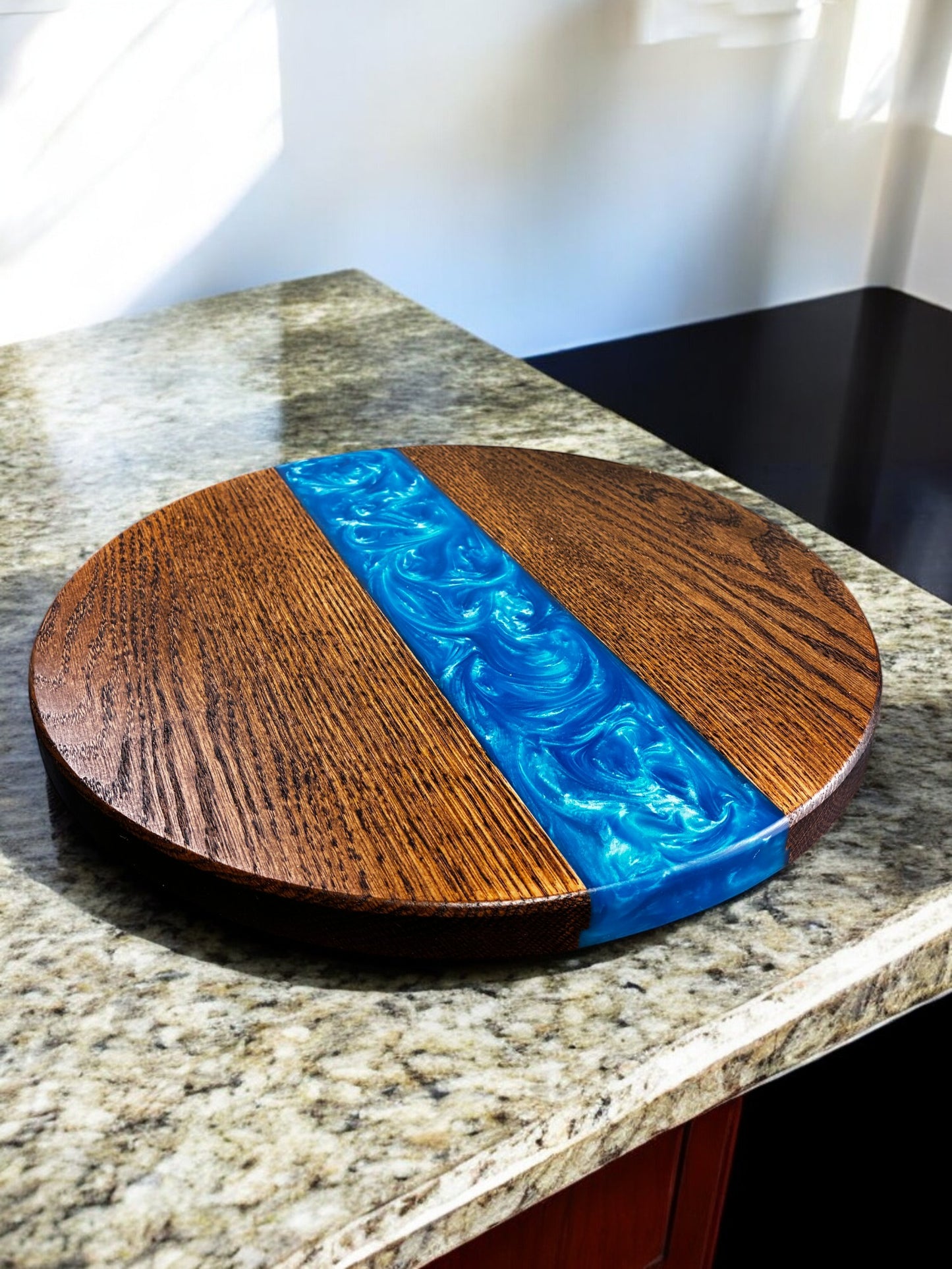 Handmade Oak with Walnut Stain Wood & Resin Lazy Susan Turntable – American Made | 13", 14", 20" (Copy) (Copy)