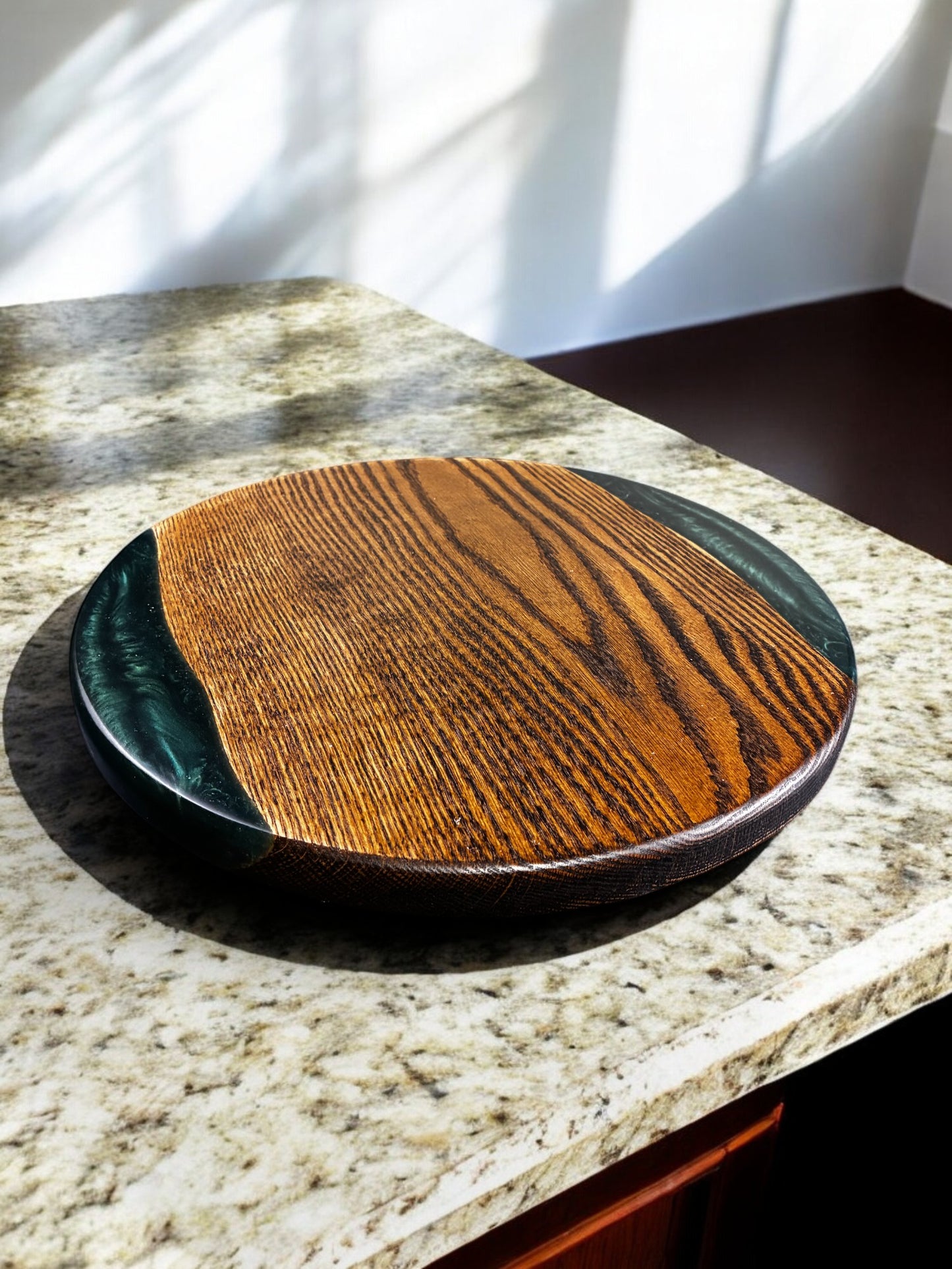 Handmade Oak with Walnut Stain Wood & Edged Resin Lazy Susan Turntable – American Made | 13", 14", 20" (Copy) (Copy) (Copy)