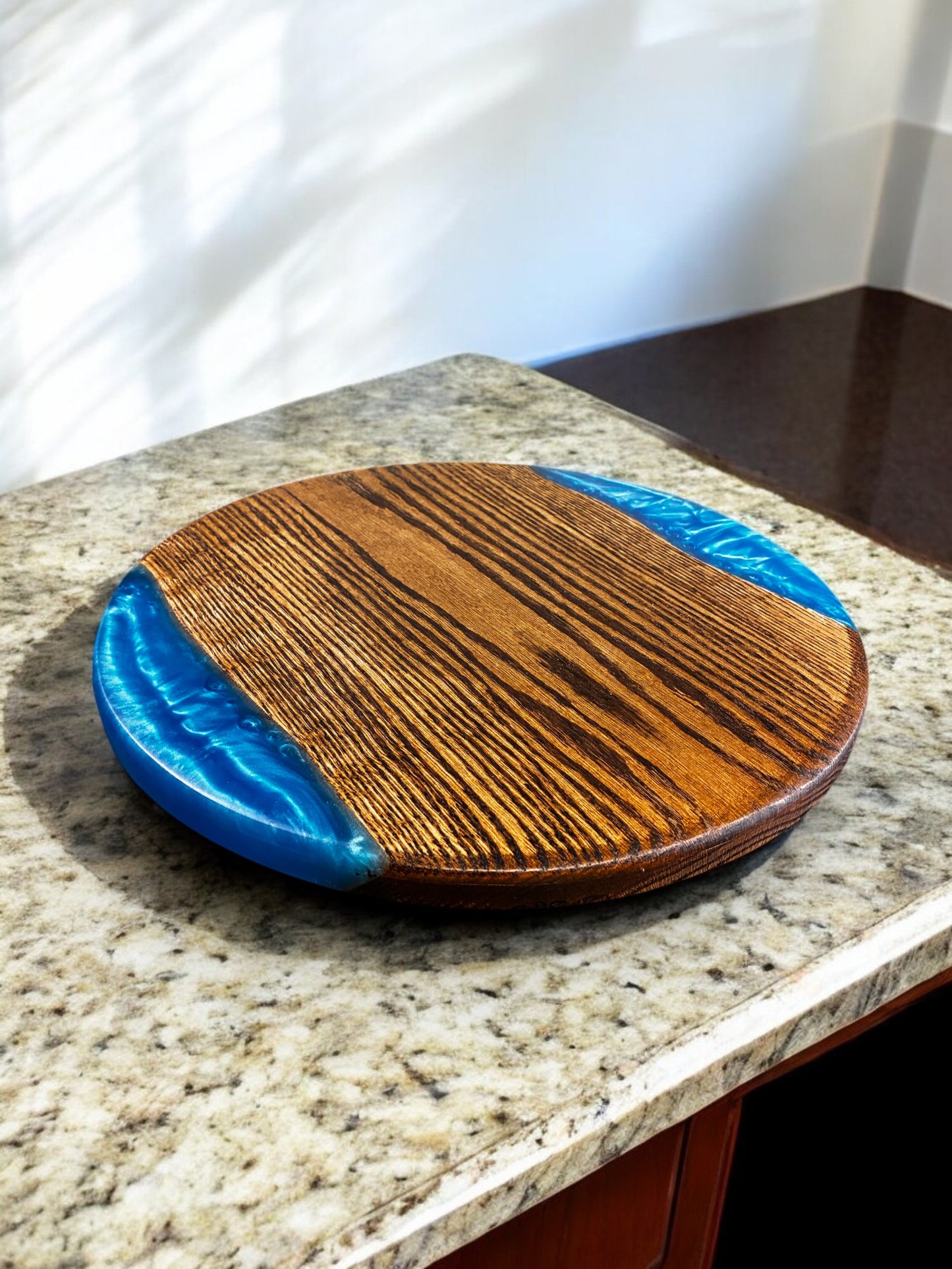 Handmade Oak with Walnut Stain Wood & Edged Resin Lazy Susan Turntable – American Made | 13", 14", 20" (Copy) (Copy) (Copy)