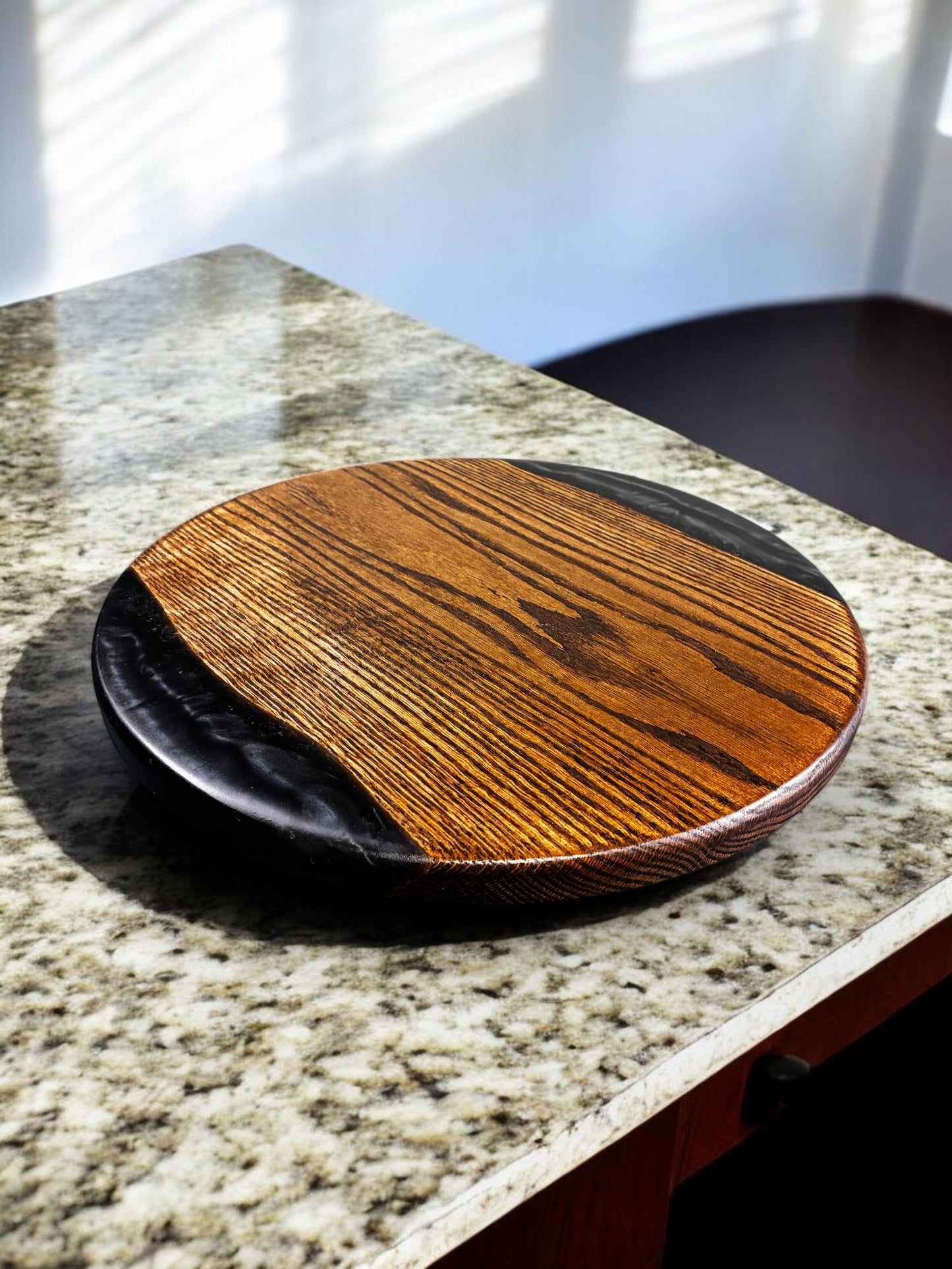 Handmade Oak with Walnut Stain Wood & Edged Resin Lazy Susan Turntable – American Made | 13", 14", 20" (Copy) (Copy) (Copy)