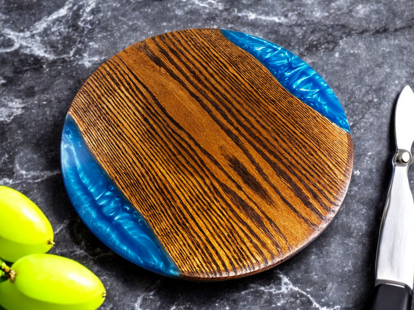 Handmade Oak with Walnut Stain Wood & Edged Resin Lazy Susan Turntable – American Made | 13", 14", 20" (Copy) (Copy) (Copy)