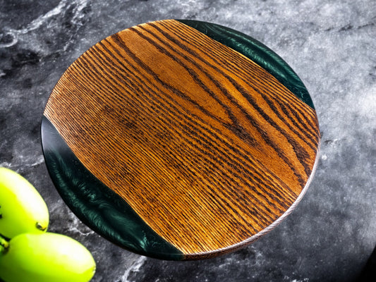 Handmade Oak with Walnut Stain Wood & Edged Resin Lazy Susan Turntable – American Made | 13", 14", 20" (Copy) (Copy) (Copy)