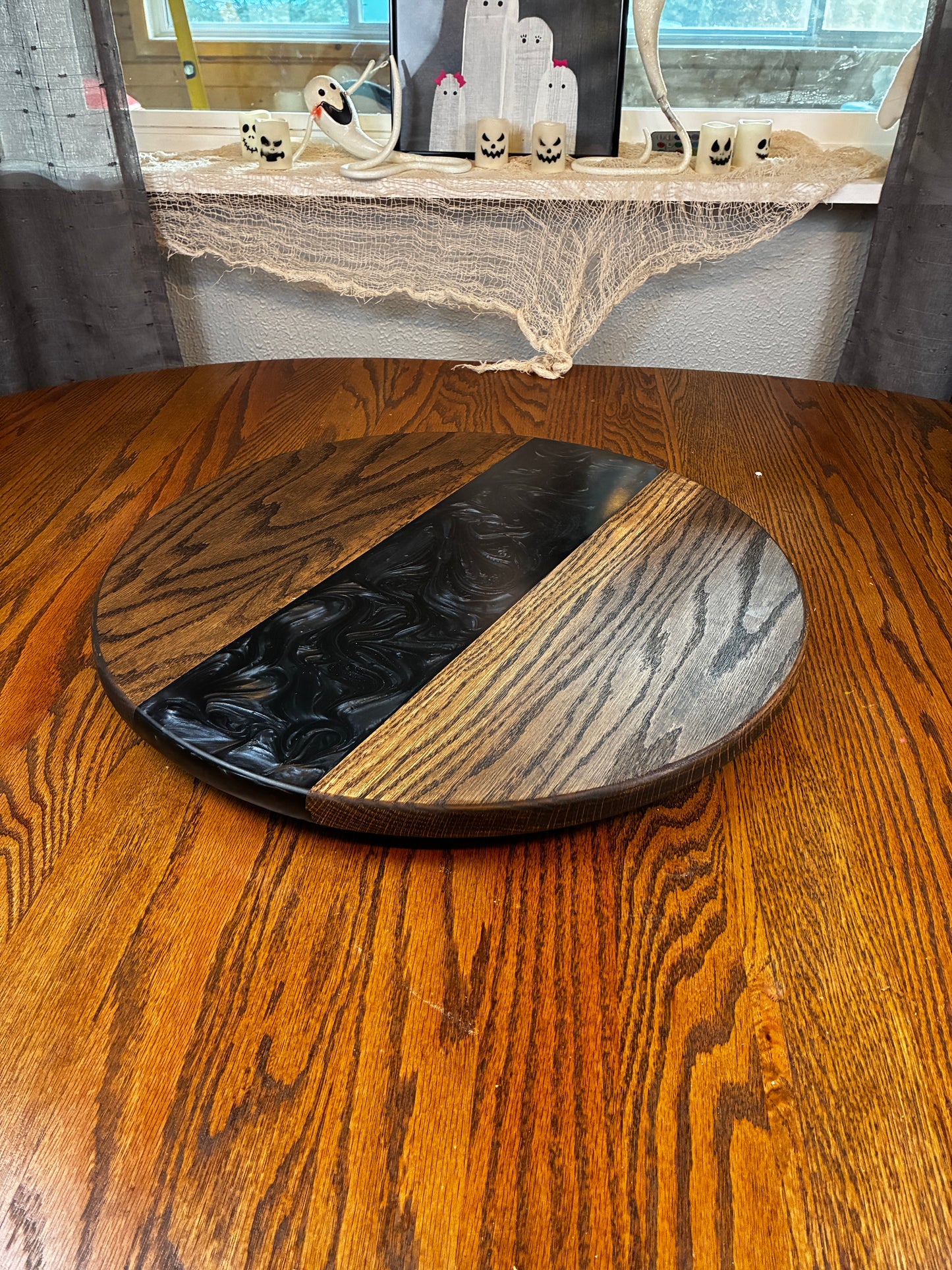 Handmade Oak with Walnut Stain Wood & Resin Lazy Susan Turntable – American Made | 13", 14", 20"