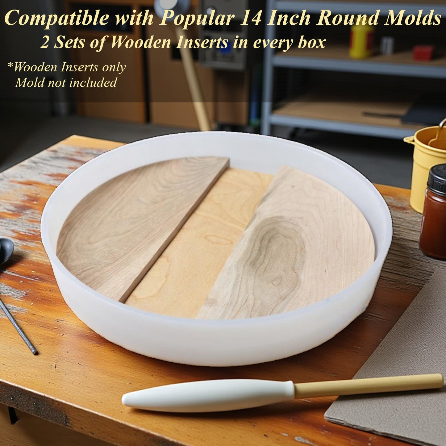 14" Round Maple Wood Insert Set for Resin Tables & Lazy Susans – Unfinished Hardwood Craft Blanks – Fits 14 Inch Silicone Molds – Reduces Resin Use – Made in USA by AlyMack