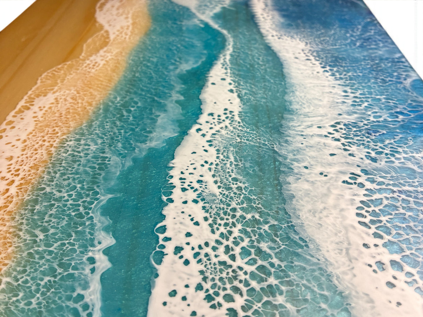 Ocean Wave Rectangular End Table - Handcrafted ALYMACK Epoxy Resin Side Table - 12" by 24" Top, 20" Height