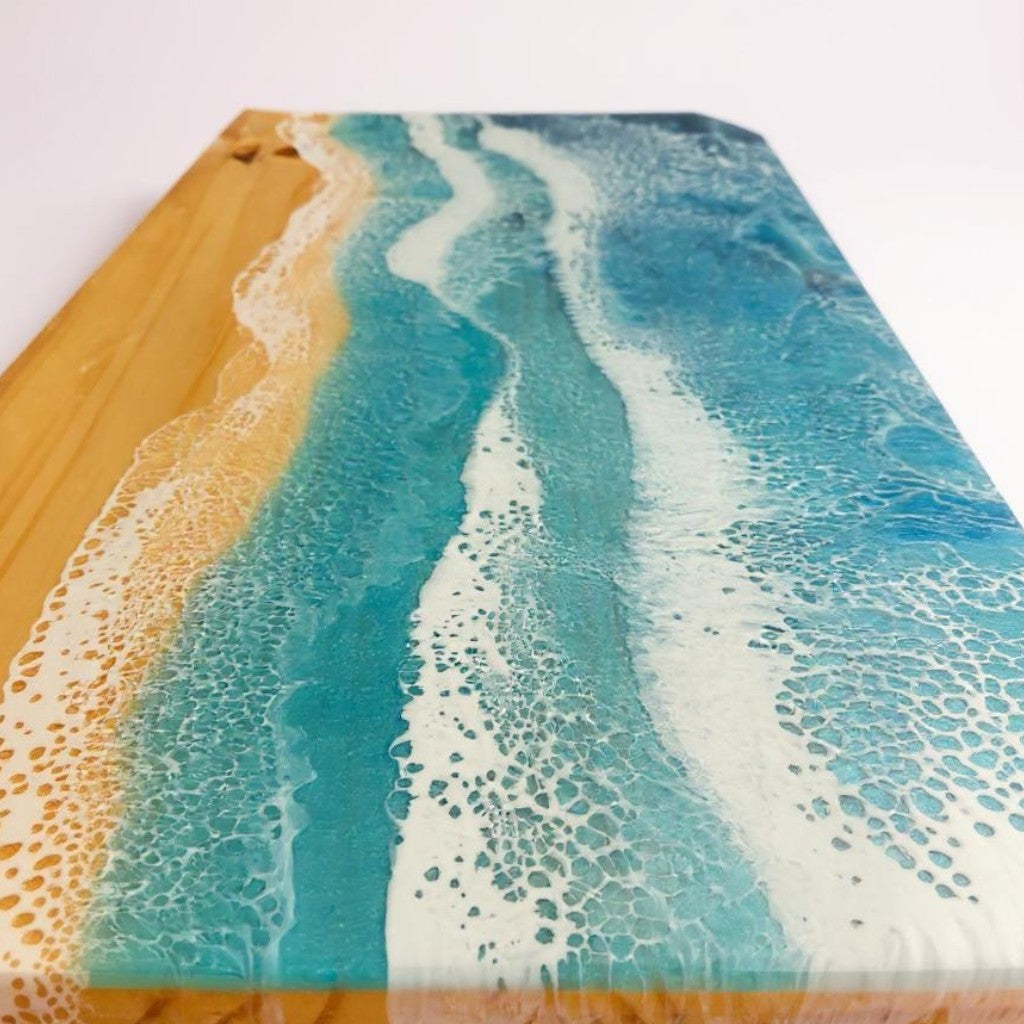 Ocean Wave Rectangular End Table - Handcrafted ALYMACK Epoxy Resin Side Table - 12" by 24" Top, 20" Height
