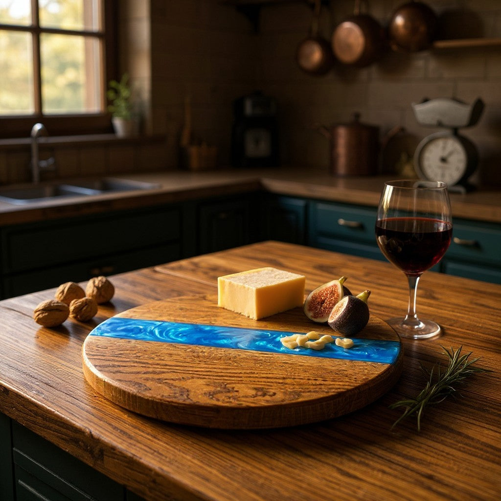 Handmade Oak with Walnut Stain Wood & Resin Lazy Susan Turntable – American Made | 13", 14", 20" (Copy) (Copy)