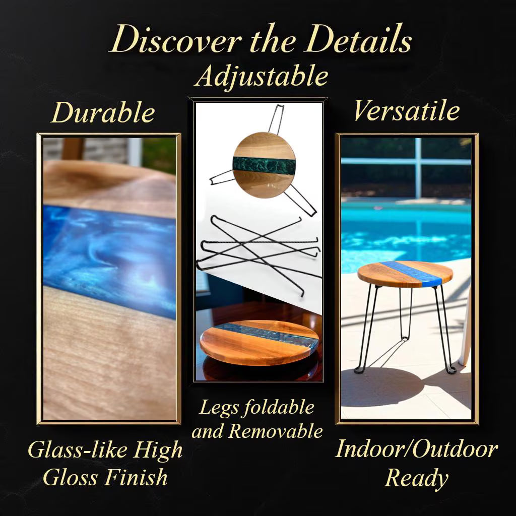 ALYMACK River End Table - Handcrafted American Walnut Wood with Resin live edge Design Living Room Side Table 14" Top, 20" Height Handmade