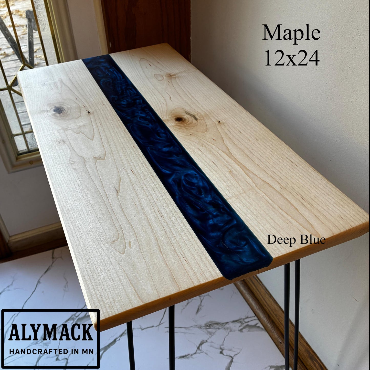 ALYMACK River End Table - Handcrafted American Walnut Wood with Resin live edge Design Living Room Side Table 14" Top, 20" Height Handmade