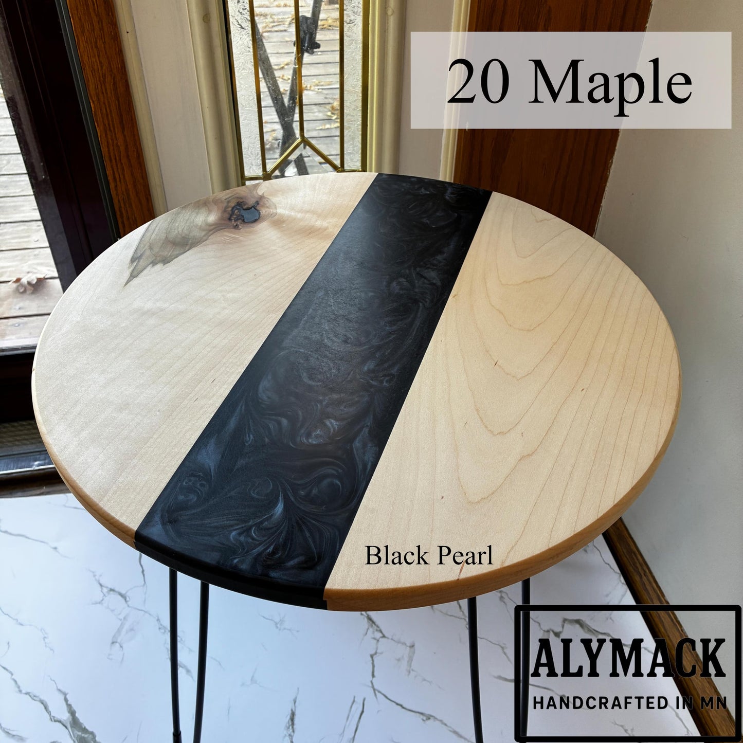 ALYMACK River End Table - Handcrafted American Walnut Wood with Resin live edge Design Living Room Side Table 14" Top, 20" Height Handmade