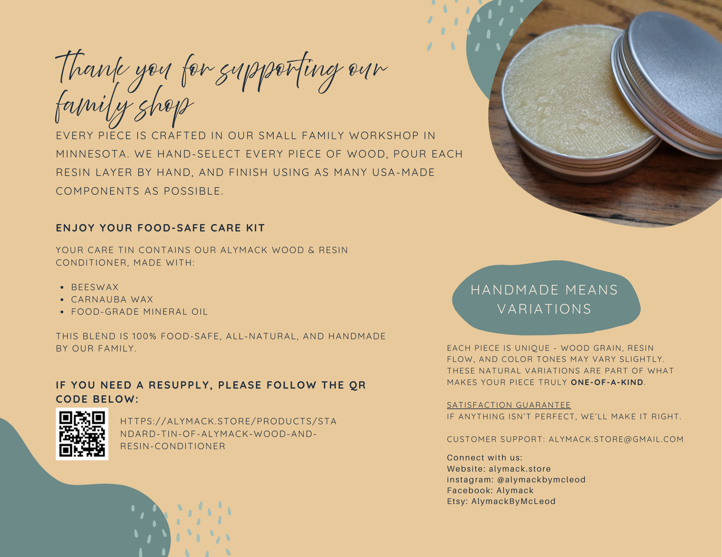 Standard Tin of Alymack Wood and Resin Conditioner