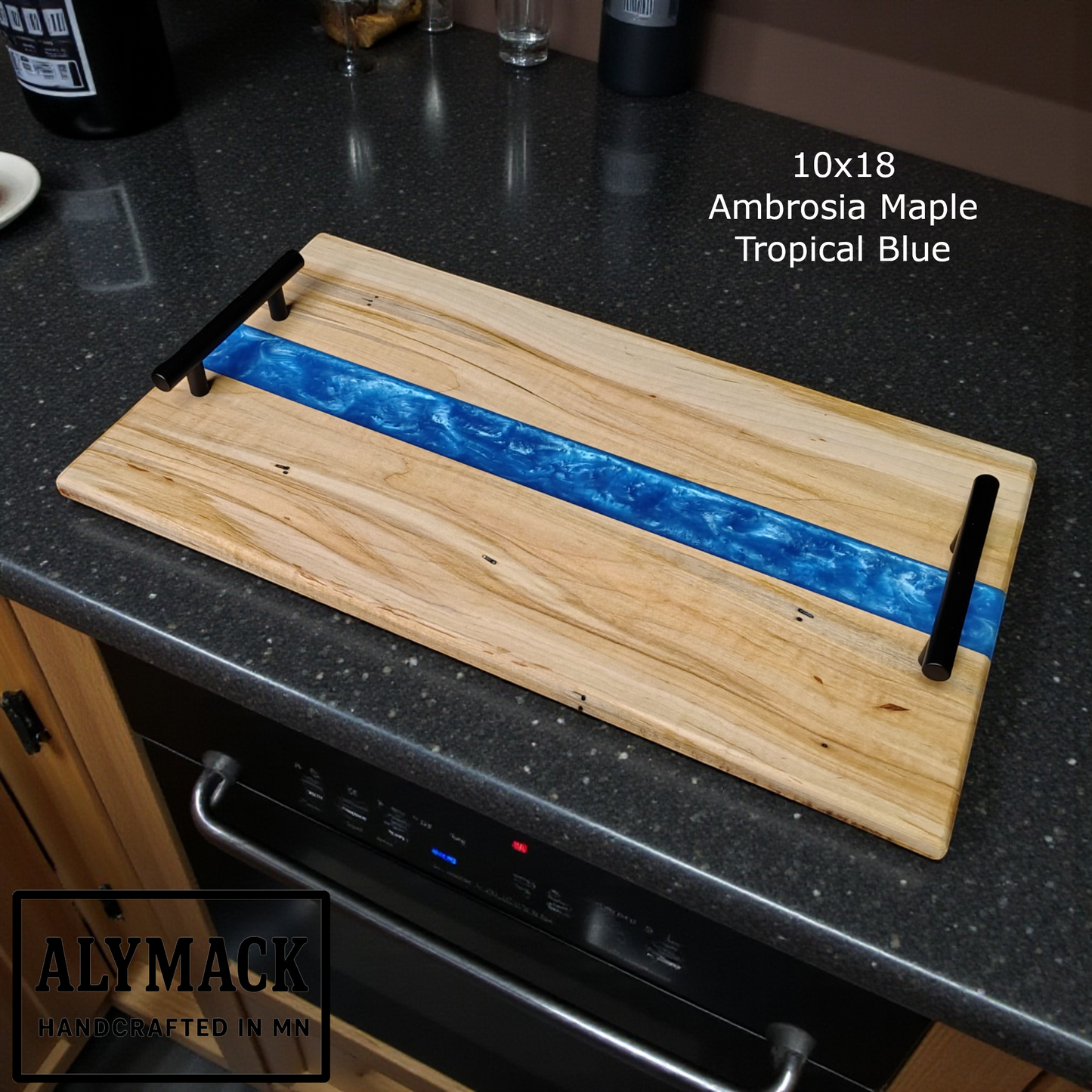 Resin River Charcuterie Board | Handmade Ambrosia Maple, Cherry, or Black Walnut Wood Serving Tray | Personalized Epoxy Cheese Platter | Custom Kitchen Gift