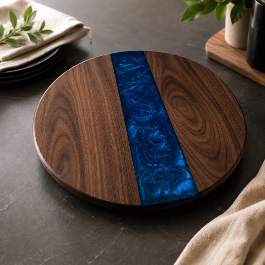 Handmade Lazy Susan Turntable – American Made Black Walnut, Ambrosia Maple, or Cherry HardWood and Resin Lazy Susan - 10", 14", 20" Diameter
