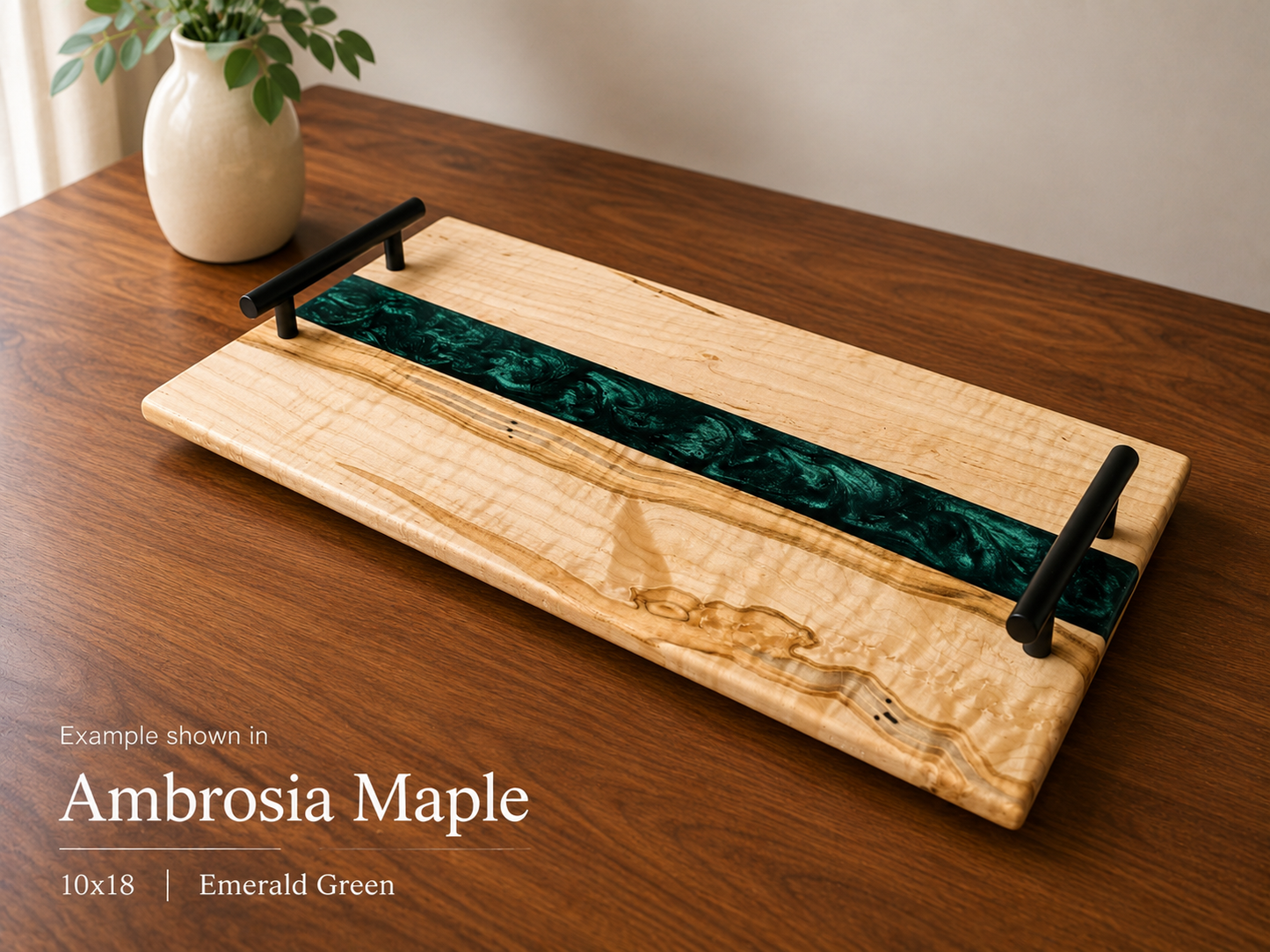 Straight Resin River Charcuterie Board | Handmade Ambrosia Maple, Cherry, or Walnut Wood Serving Tray | Personalized Epoxy Cheese Platter
