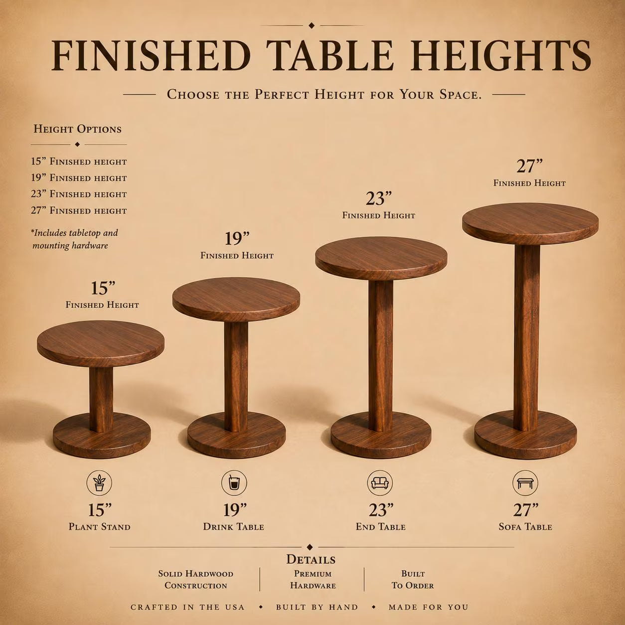 Pedestal Solid Wood Table – Walnut, Cherry, Ambrosia Maple