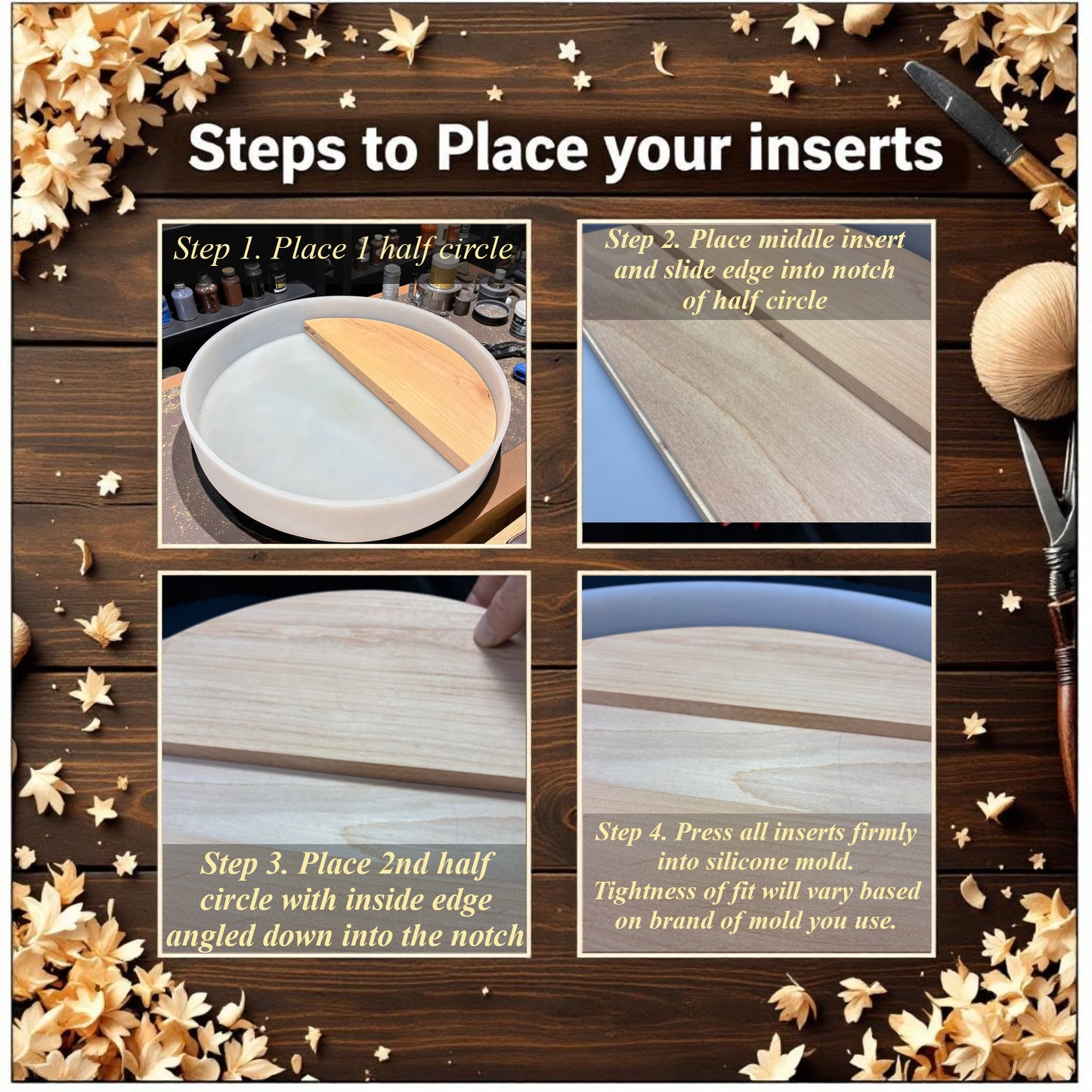 14" Round Alder Wood Insert Set for Resin Tables & Lazy Susans – Unfinished Hardwood Craft Blanks – Fits 14 Inch Silicone Molds – Reduces Resin Use – Made in USA by AlyMack